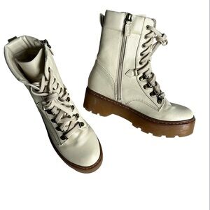 SAM EDELMAN Circus Women’s Combat Boots Ivory/Cream Lace-Up Zip‎ Mid-Calf 7.5